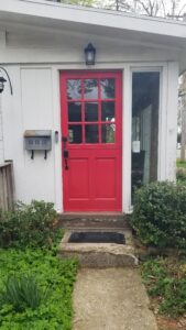 Cheerful front entry to the rental home