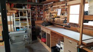 Workbench and tool storage in garage